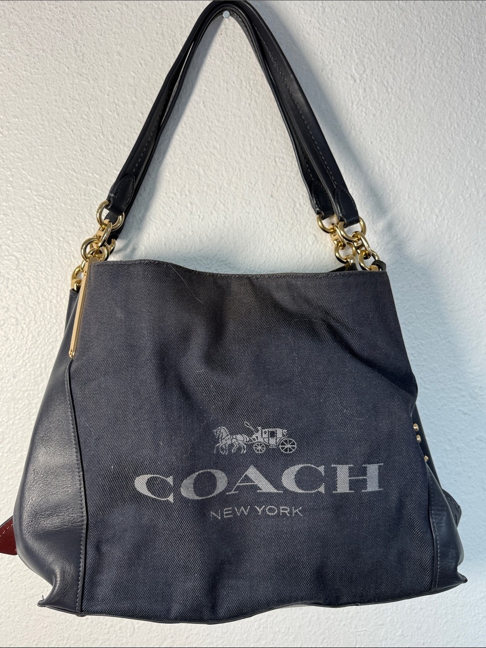 Coach Lori denim  & Leather Top-Handle Shoulder Bag with Gold Hardware